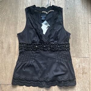 Boston Proper Black Lace Embellished Blouse
